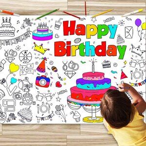 Party Supplies | Happy Birthday Coloring Tablecloth Giant Coloring ...